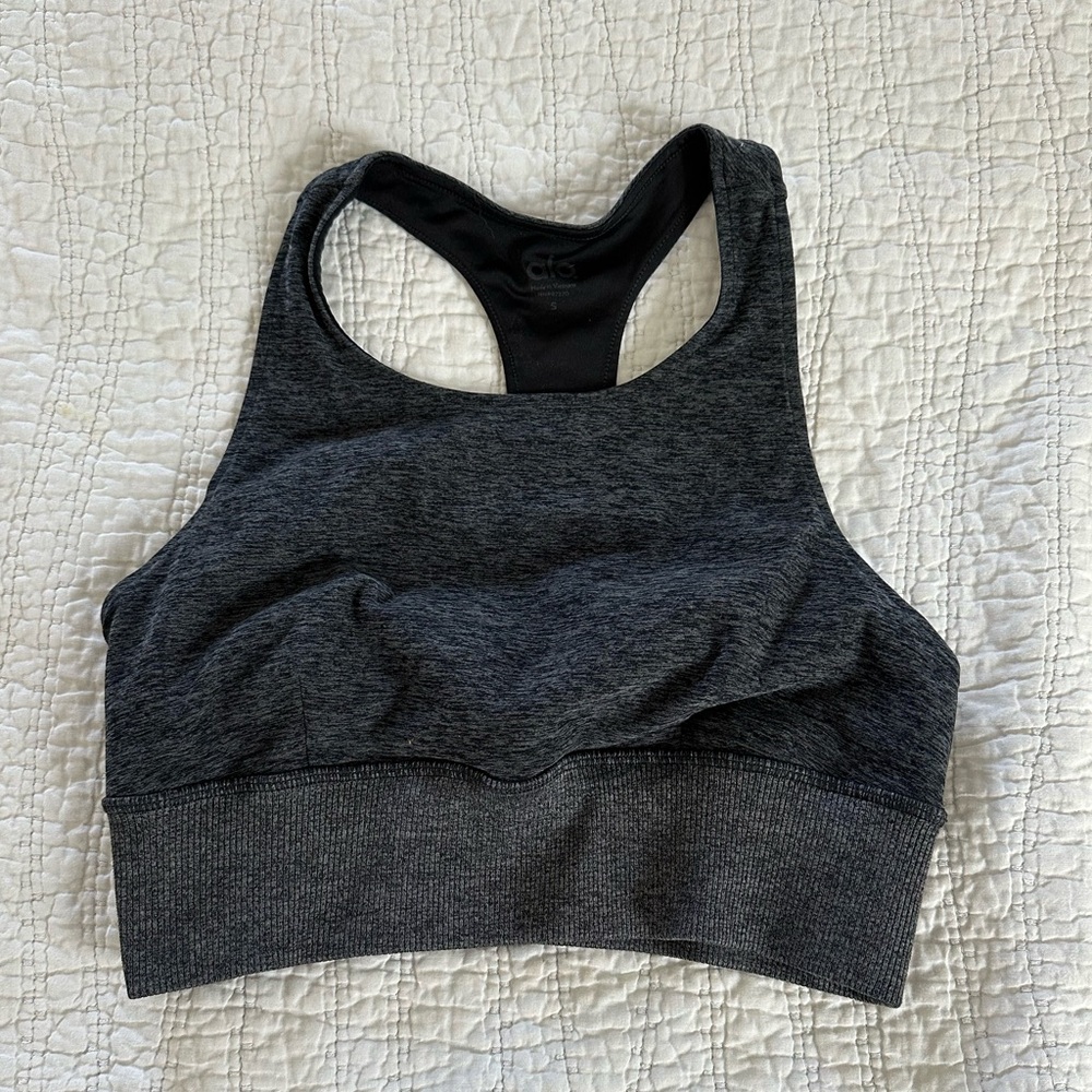 Alo- dark heather grey sports bra. Size small. Barely worn.